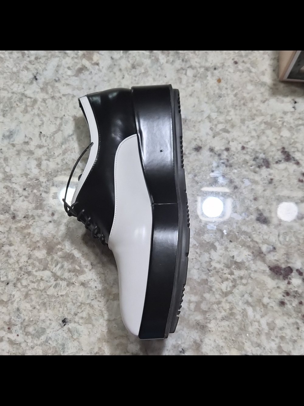 Prada Spazzolato Bicolore Platform Oxfords Black White Brogues 38.5 Box - Picture 7 of 16